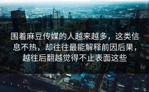 围着麻豆传媒的人越来越多，这类信息不热，却往往最能解释前因后果，越往后翻越觉得不止表面这些